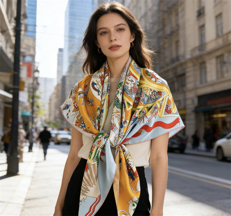 Face Scarf Mask - Silk Scarf 135CM Hand-Rolled Shawl Head