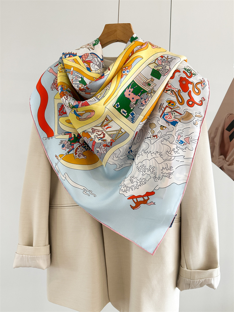 Silk Scarf 135CM Hand-Rolled S - Face Scarf Mask 评论和价格