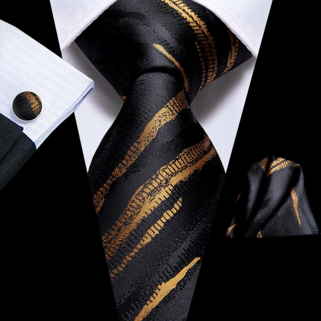 Hi-Tie Black Gold Striped Silk - Silk Tie Striped 评论和价格