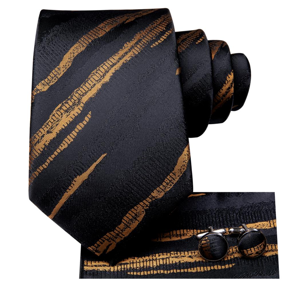 Hi-Tie Black Gold Striped Silk - Silk Tie Striped 评论和价格