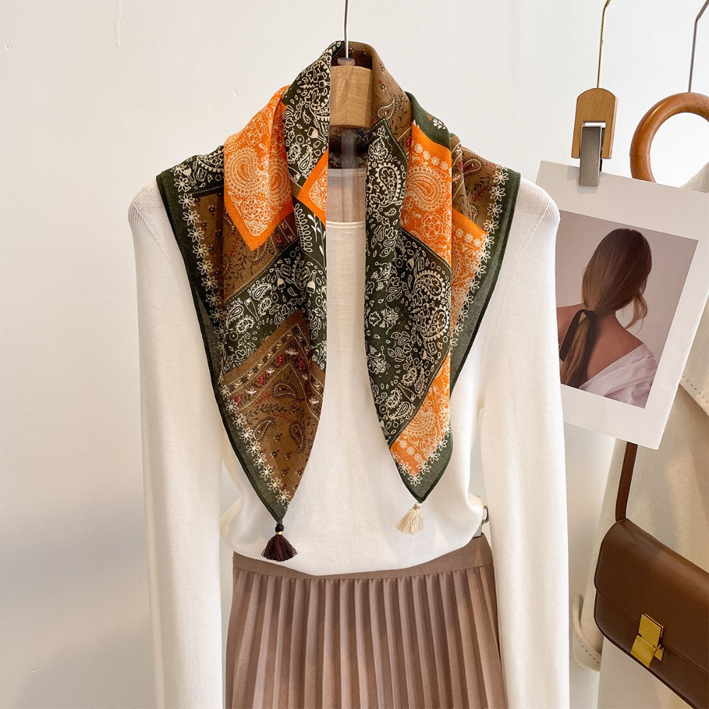 Tassel Scarf Women Square Cott - Bandana Cotton 评论和价格