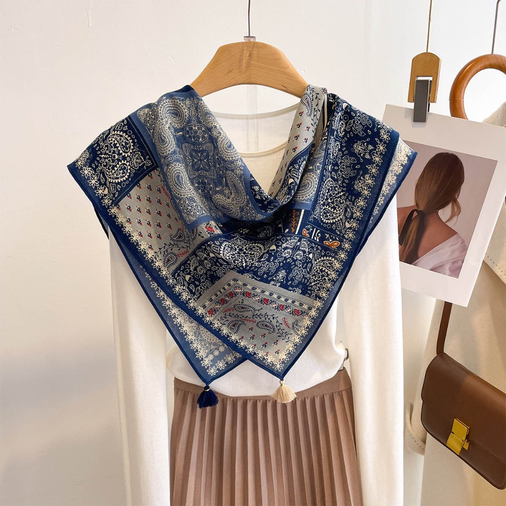 Tassel Scarf Women Square Cott - Bandana Cotton 评论和价格