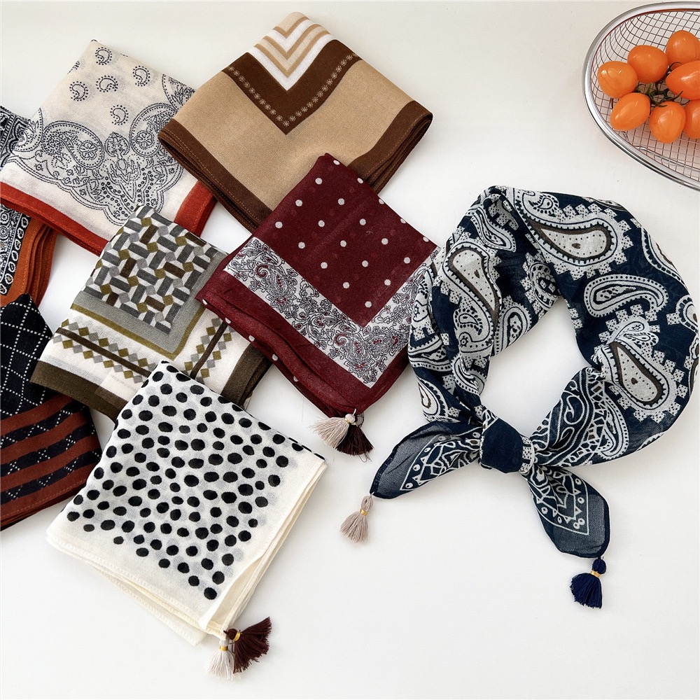 Vintage Tassel Square Scarf Wo - Bandana Cotton 评论和价格