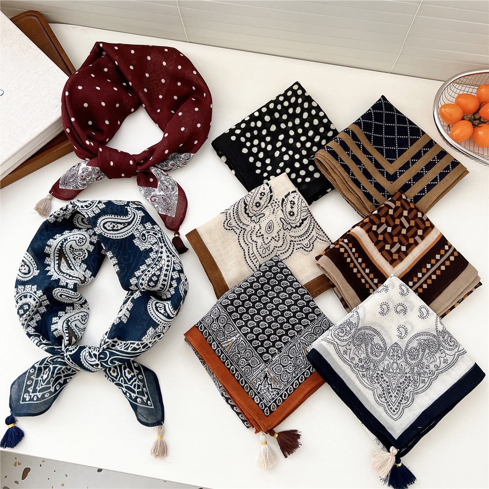 Vintage Tassel Square Scarf Wo - Bandana Cotton 评论和价格