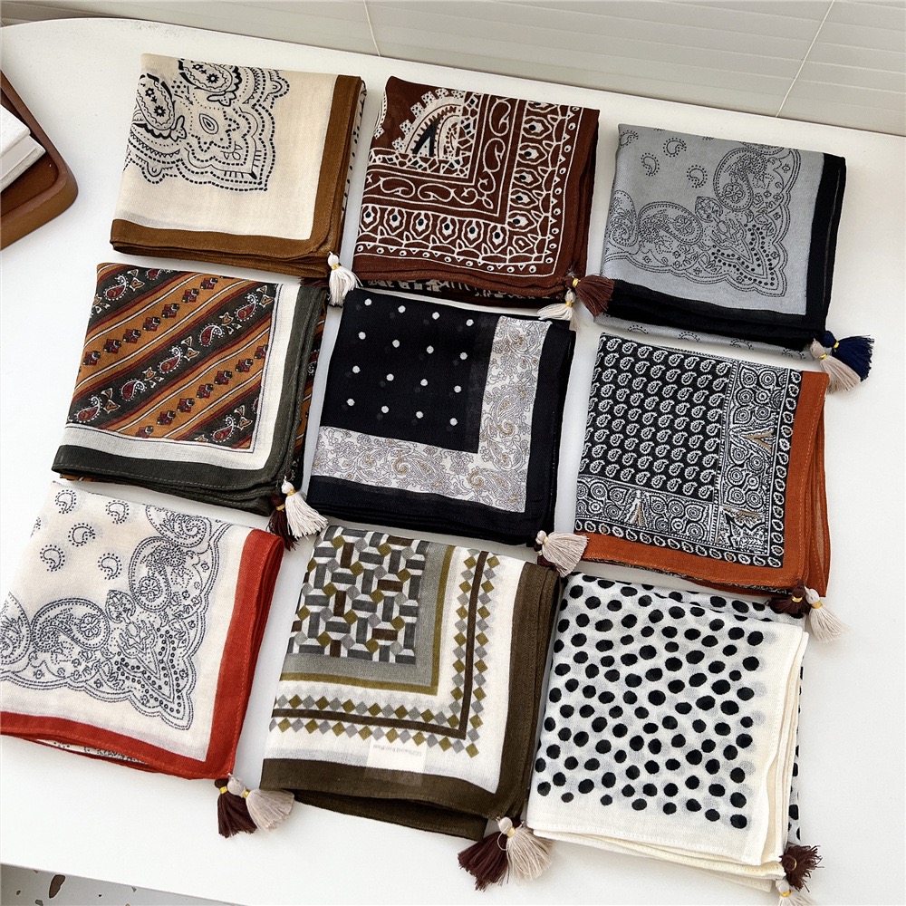 Vintage Tassel Square Scarf Wo - Bandana Cotton 评论和价格