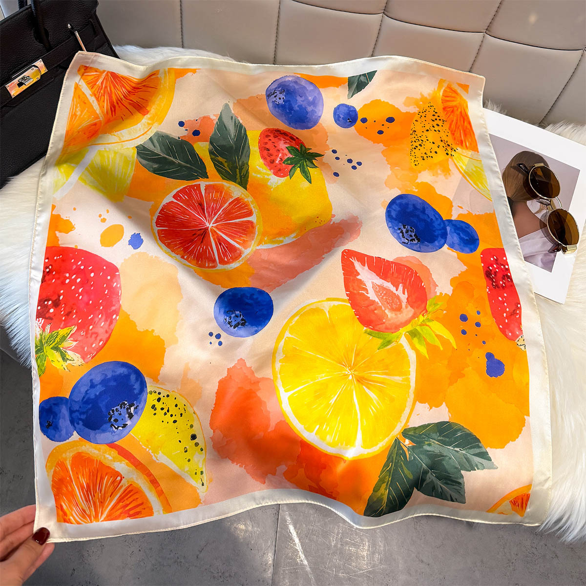 Fashion Lemon Fruit Pattern Sq - Scarf Silk Square 评论和价格