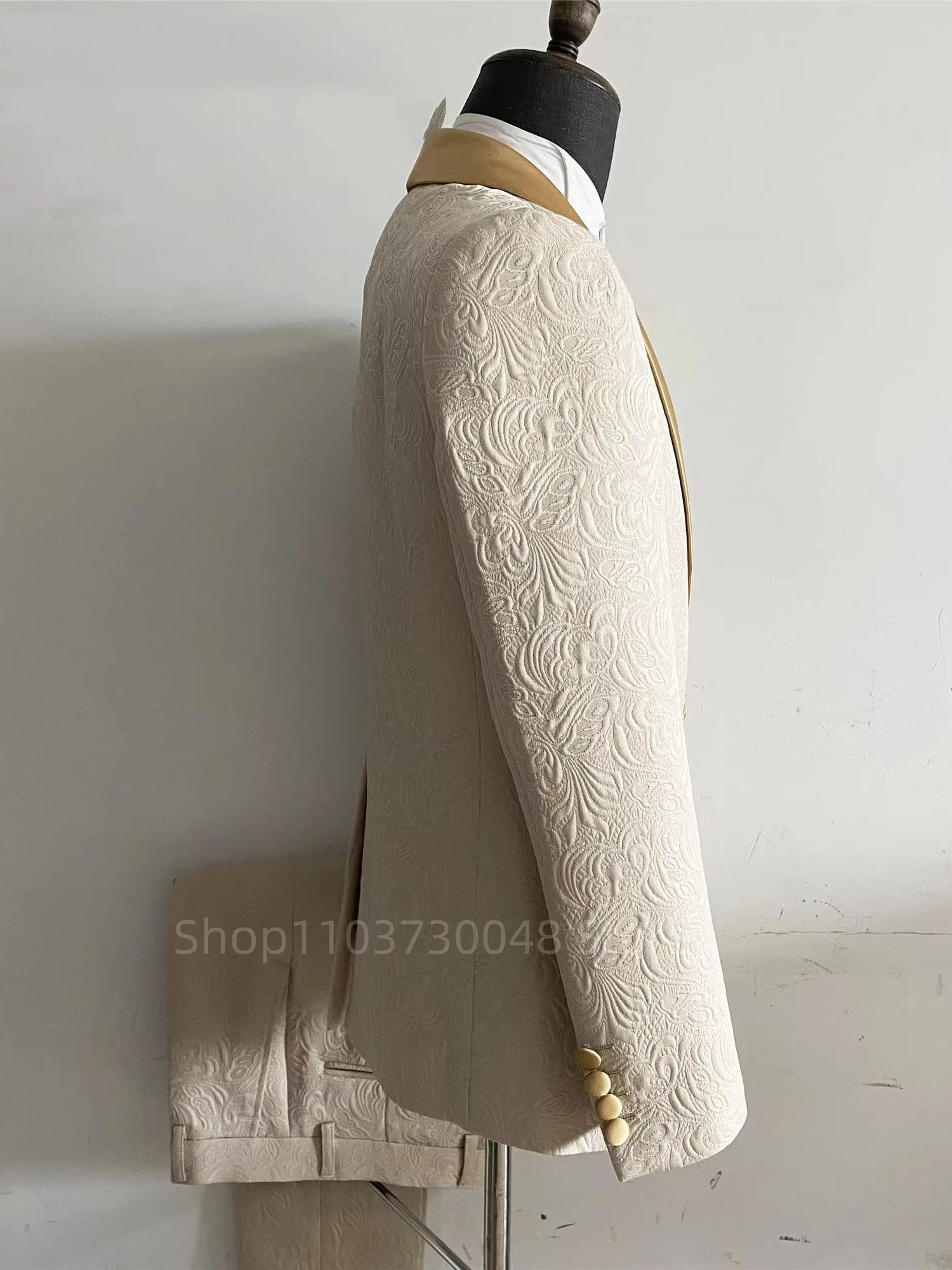 2 Piece Champagne Jacquard Men - Muffler Men Wool 评论和价格