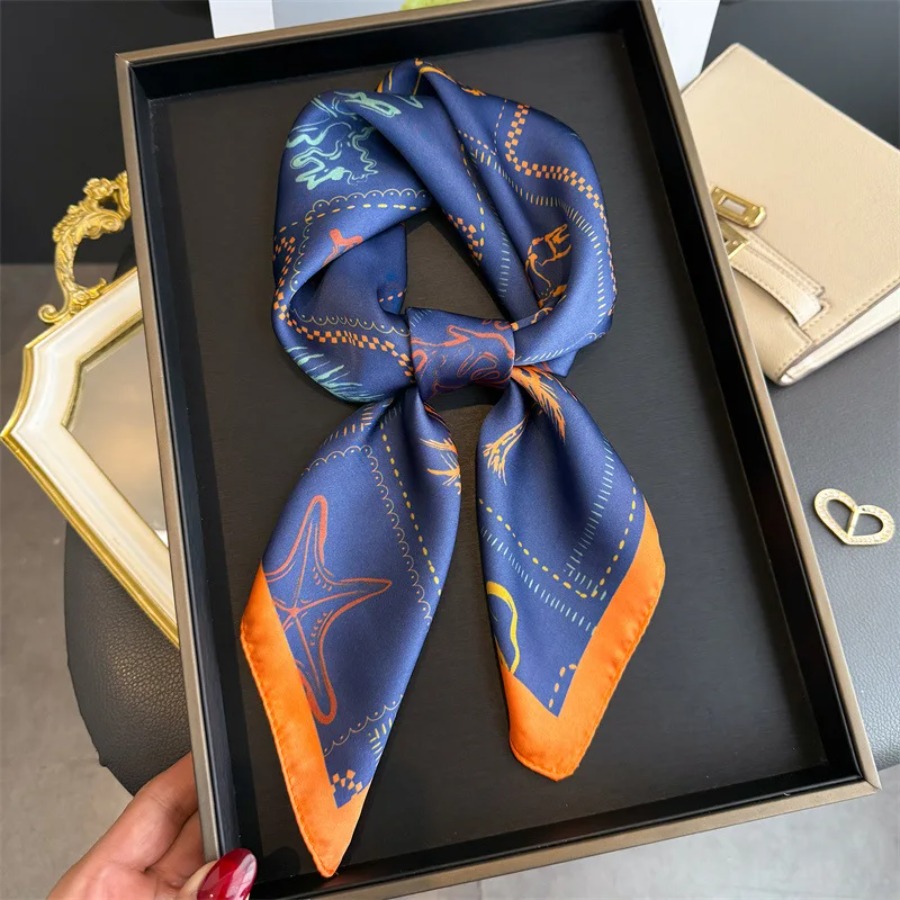 Blue Print Silk Square Scarf W - Bandana Cotton 评论和价格
